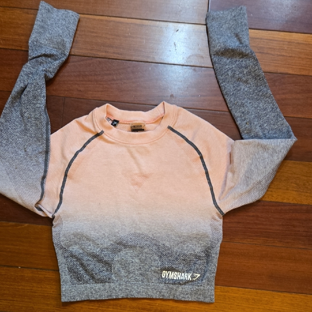 Gymshark Ombre Seamless Crop Top Long Sleeve Small Pink Gray